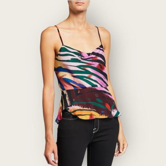 NWT | Parker | Cecile Multicolor Animal-print Peplum Tank Top | Nala | XS - Picture 1 of 13